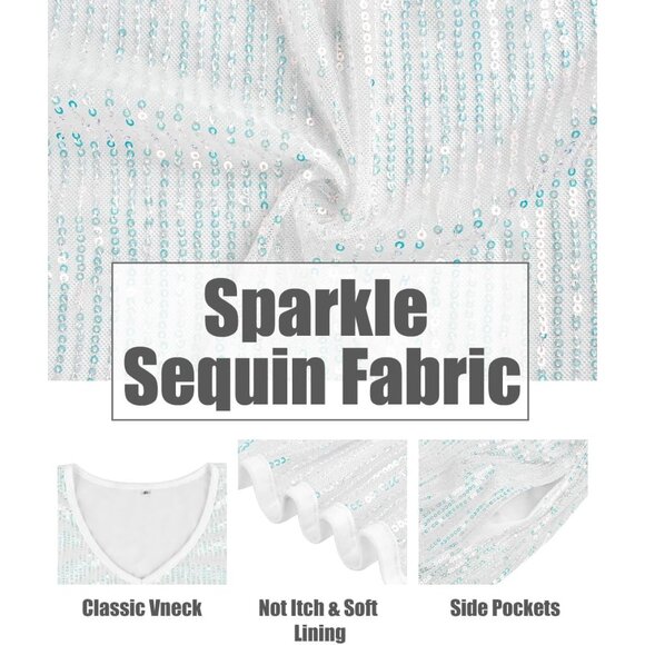 Plus Size Sequin Dress Women V Neck Short Sleeve Party Formal Summer - Picture 5 of 5